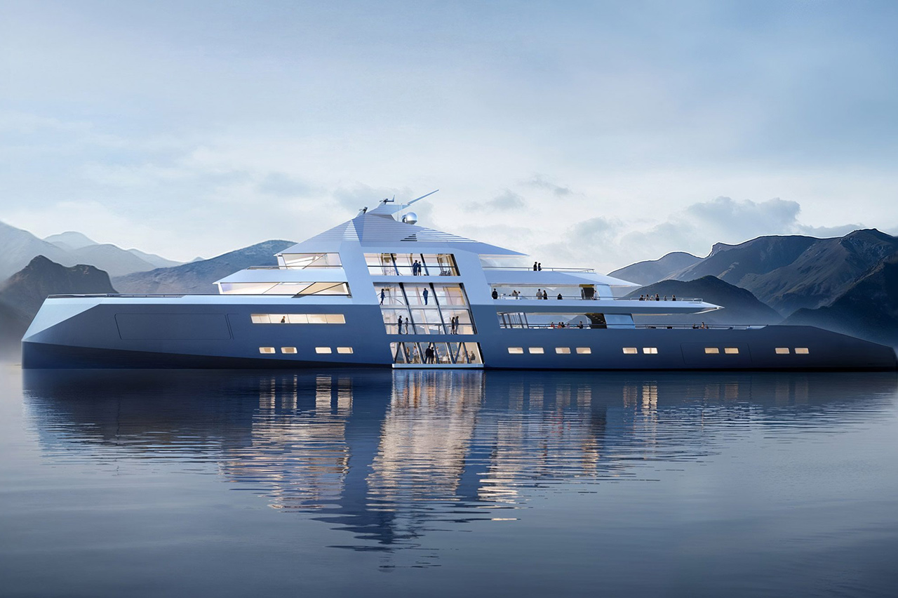 Megayacht project by FOSTER + PARTNERS with a three-level atrium ...